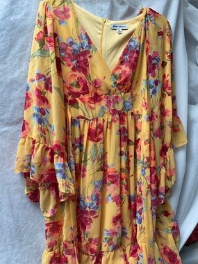 Shelby & Palmer Yellow Floral Ruffled Maxi Dress